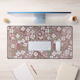 Rose Gold Rosa Kleine Rose Weiße Blume Schreibtischunterlage