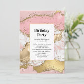 Rose Gold Rosa Marmor Abstrakt Geburtstag Einladung (Stehend Vorderseite)