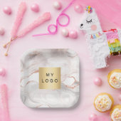 Rose Gold Rosa Marmor Firmenlogo Pappteller (Party)