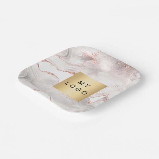 Rose Gold Rosa Marmor Firmenlogo Pappteller (Gewinkelt)