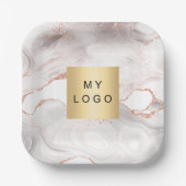 Rose Gold Rosa Marmor Firmenlogo Pappteller (Vorderseite)