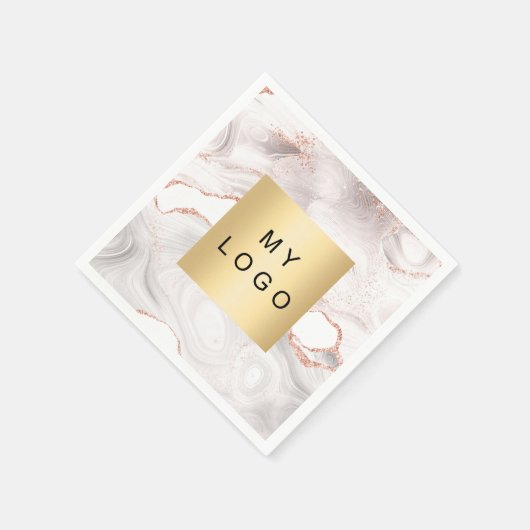 Rose Gold Rosa Marmor Firmenlogo Serviette (Ecke)