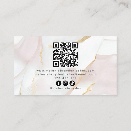 Rose Gold Rosa Marmormor Monogram QR Code Visitenkarte (Rückseite)