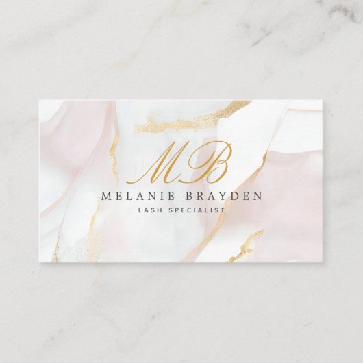 Rose Gold Rosa Marmormor Monogram QR Code Visitenkarte (Vorderseite)