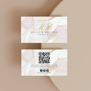 Rose Gold Rosa Marmormor Monogram QR Code Visitenkarte