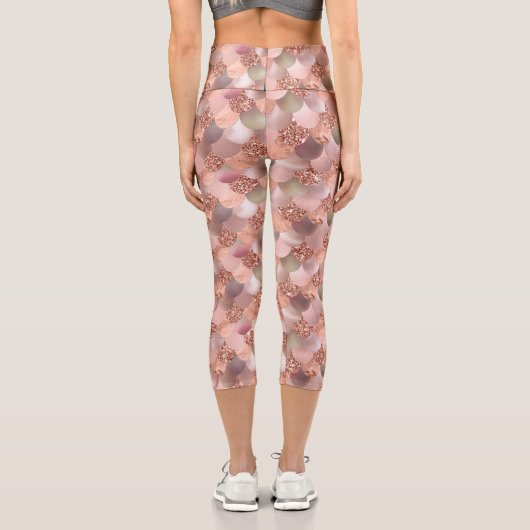 Rose Gold Rosa Meerjungenskala Capri Leggings (Rückseite)