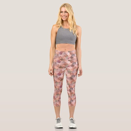 Rose Gold Rosa Meerjungenskala Capri Leggings (Vorderseite)