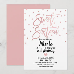 Rose Gold Rosa Moderne Schrift Süße 16 Sechzehn Einladung