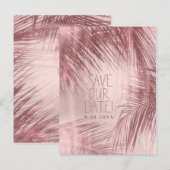 Rose Gold Rosa Palmen Save the Date Ankündigungspostkarte (Vorne/Hinten)
