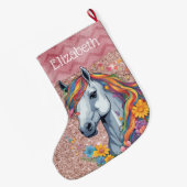 Rose Gold Rosa Rainbow Rainbow Horse Girl Name Großer Weihnachtsstrumpf (Rückseite (Hängend))
