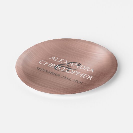 Rose Gold - Rosa Rosa Foil Moderne Hochzeit Pappteller (Schrägansicht)