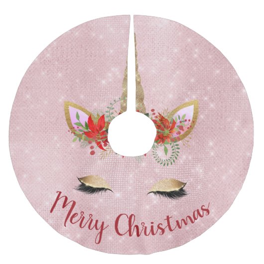 Rose Gold - Rosa Rosa Frohe Weihnachtsfeier Polyester Weihnachtsbaumdecke (Vorderseite)