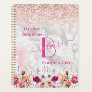 Rose Gold - Rosa Rosa Glitzer Marmormonogramm Planer