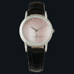 Rose Gold - Rosa Rosa Glitzer Metal Monogramm Name Armbanduhr<br><div class="desc">Rose Gold - Rosa schwarze Imitate Foil Metallic Sparkle Glitzer gebürstete Metal Monogram Name Watch. Dies macht den perfekten Abschluss,  Geburtstag,  Hochzeit,  Brautparty,  Jubiläum,  Babydusche oder Junggeselinnen-Abschied Geschenk für jemanden,  die Lieben glamourösen Luxus und schicke Stile.</div>