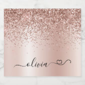 Rose Gold - Rosa Rosa Glitzer Metal Monogramm Name Bierflaschenetikett (Einzelnes Label)