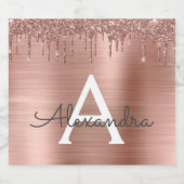 Rose Gold - Rosa Rosa Glitzer Metal Monogramm Name Bierflaschenetikett (Einzelnes Label)