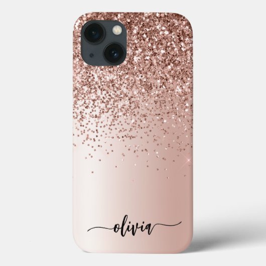 Rose Gold - Rosa Rosa Glitzer Metal Monogramm Name Case-Mate iPhone Hülle (Rückseite)
