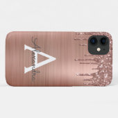 Rose Gold - Rosa Rosa Glitzer Metal Monogramm Name Case-Mate iPhone Hülle (Rückseite (Horizontal))