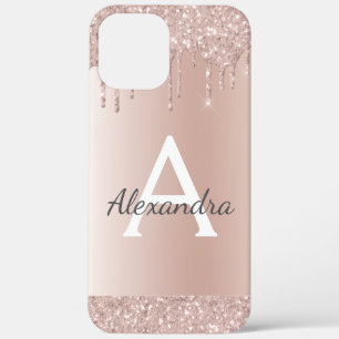 Rose Gold - Rosa Rosa Glitzer Metal Monogramm Name Case-Mate iPhone Hülle