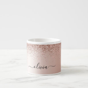 Rose Gold - Rosa Rosa Glitzer Metal Monogramm Name Espressotasse