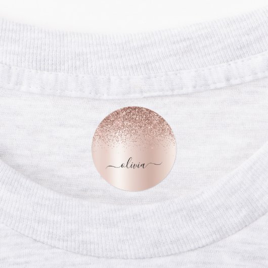 Rose Gold - Rosa Rosa Glitzer Metal Monogramm Name Etiketten (Befestigt)