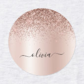 Rose Gold - Rosa Rosa Glitzer Metal Monogramm Name Etiketten (Design 2)