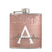 Rose Gold - Rosa Rosa Glitzer Metal Monogramm Name Flachmann (Vorderseite)