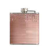 Rose Gold - Rosa Rosa Glitzer Metal Monogramm Name Flachmann (Rückseite)