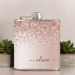 Rose Gold - Rosa Rosa Glitzer Metal Monogramm Name Flachmann<br><div class="desc">Rose Gold - Rosa schwarze Imitate Folie Glitzer aus metallischem Sparkel mit Monogramm-Namen aus gebürstetem Metall und Flasche aus anfänglichem Party. Das macht den perfekten 16 Geburtstag,  Hochzeit,  Brautparty,  Jubiläum,  Babydusche oder Junggeselinnen-Abschied Geschenk für jemanden,  der Lieben glamourösen Luxus und schicke Stile.</div>