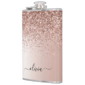 Rose Gold - Rosa Rosa Glitzer Metal Monogramm Name Flachmann (Links)