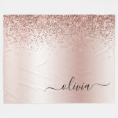 Rose Gold - Rosa Rosa Glitzer Metal Monogramm Name Fleecedecke (Vorderseite (Horizontal))