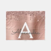 Rose Gold - Rosa Rosa Glitzer Metal Monogramm Name Fleecedecke (Vorderseite (Horizontal))