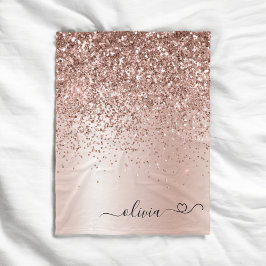 Rose Gold - Rosa Rosa Glitzer Metal Monogramm Name Fleecedecke