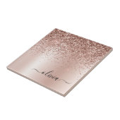 Rose Gold - Rosa Rosa Glitzer Metal Monogramm Name Fliese (Seite)