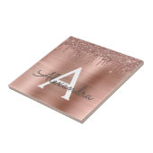 Rose Gold - Rosa Rosa Glitzer Metal Monogramm Name Fliese (Seite)