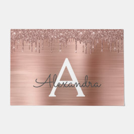 Rose Gold - Rosa Rosa Glitzer Metal Monogramm Name Fußmatte