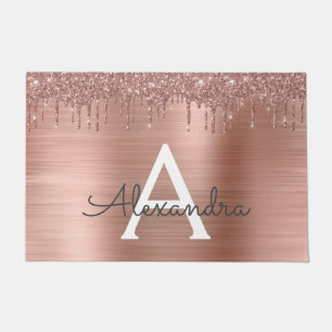 Rose Gold - Rosa Rosa Glitzer Metal Monogramm Name Fußmatte