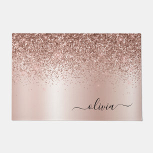 Rose Gold - Rosa Rosa Glitzer Metal Monogramm Name Fußmatte