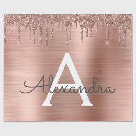Rose Gold - Rosa Rosa Glitzer Metal Monogramm Name Geschenkpapier