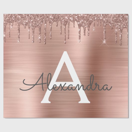 Rose Gold - Rosa Rosa Glitzer Metal Monogramm Name Geschenkpapier (Flach)
