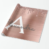 Rose Gold - Rosa Rosa Glitzer Metal Monogramm Name Geschenkpapier (Ungerollt)