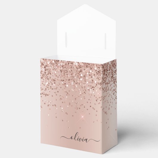 Rose Gold - Rosa Rosa Glitzer Metal Monogramm Name Geschenkschachtel (Geöffnet)