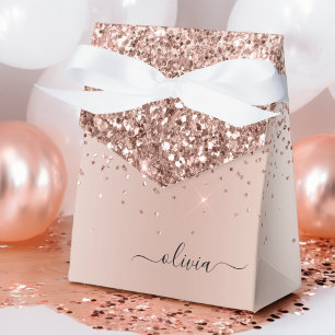Rose Gold - Rosa Rosa Glitzer Metal Monogramm Name Geschenkschachtel