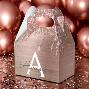 Rose Gold - Rosa Rosa Glitzer Metal Monogramm Name Geschenkschachtel
