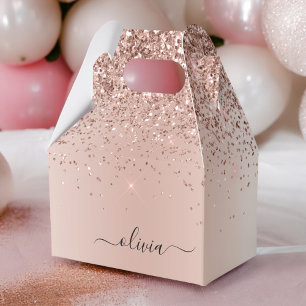Rose Gold - Rosa Rosa Glitzer Metal Monogramm Name Geschenkschachtel