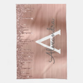 Rose Gold - Rosa Rosa Glitzer Metal Monogramm Name Geschirrtuch (Vertikal)