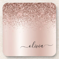 Rose Gold - Rosa Rosa Glitzer Metal Monogramm Name