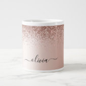 Rose Gold - Rosa Rosa Glitzer Metal Monogramm Name Jumbo-Tasse (Vorderseite)