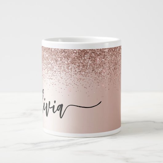 Rose Gold - Rosa Rosa Glitzer Metal Monogramm Name Jumbo-Tasse (Vorderseite)