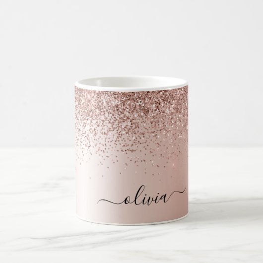 Rose Gold - Rosa Rosa Glitzer Metal Monogramm Name Kaffeetasse (Mittel)
